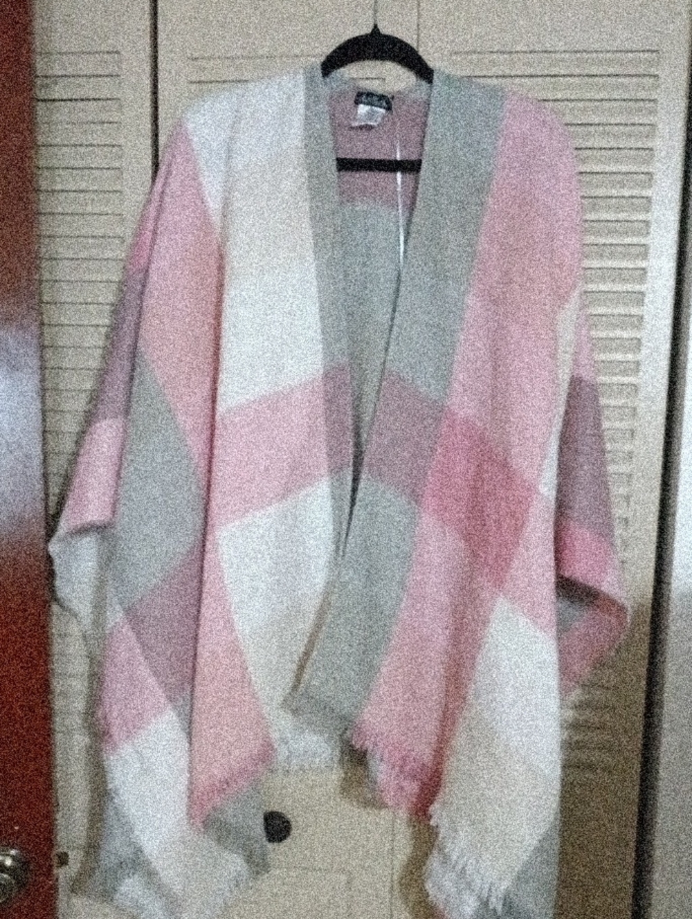 chatties Pink and Cream Plaid Open-Front Poncho Wrap